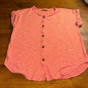 Brooks Coral Button-Up Ribbed Top